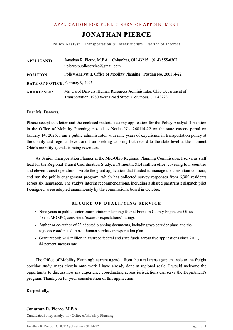 Government gazette cover letter
